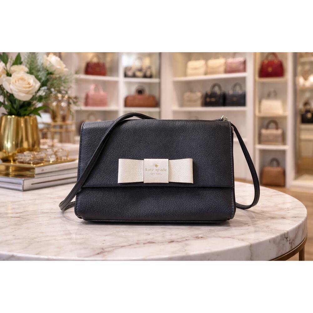 Kate Spade Robinson Street Zanni Bow Crossbody – Black Boarskin Leather – NWOT